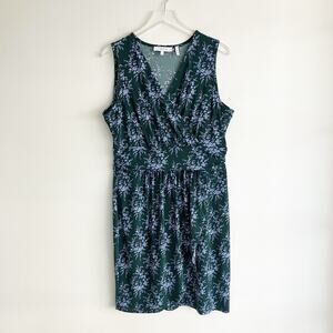 Lark & Ro Size 16 Dress Floral Print Sleeveless Faux Wrap Blue Green Spring
